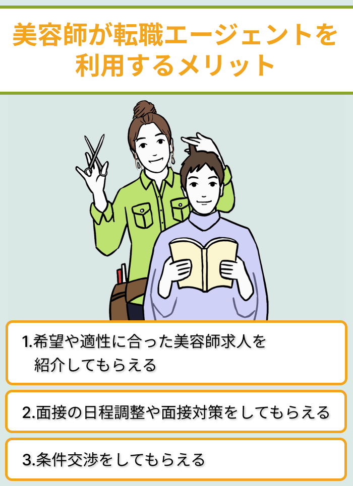 美容師が転職エージェントをり利用するメリットのイラスト