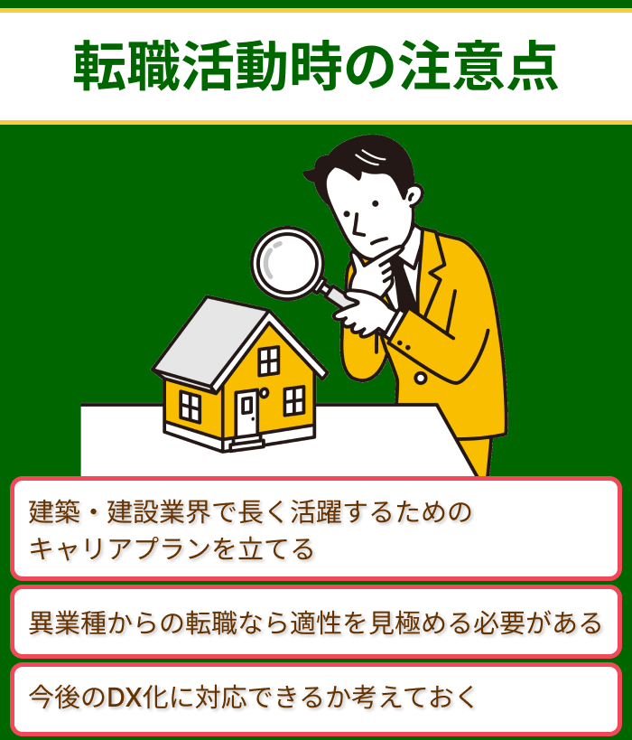 建築・建設業界への転職活動時の注意点イラスト