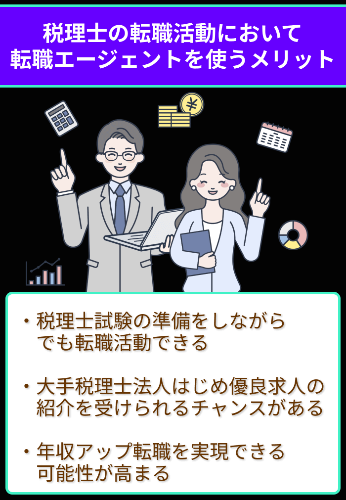 税理士の転職活動において転職エージェントを使うメリットのイラスト