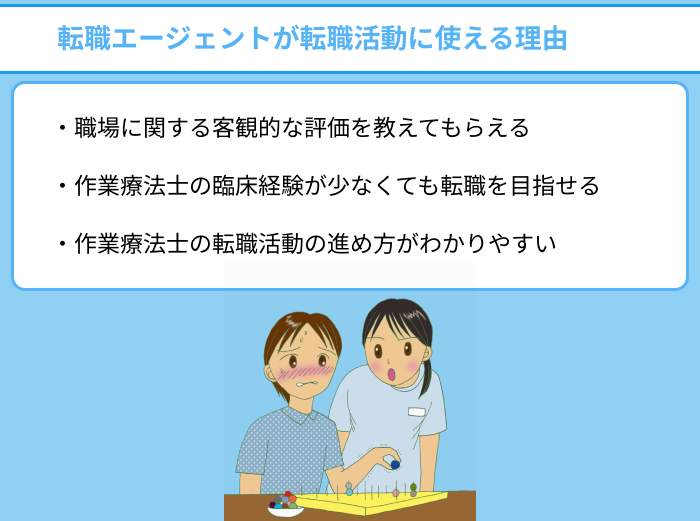 作業療法士向け転職エージェントが転職活動に使える理由のイラスト