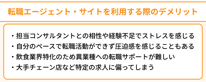 飲食店向け転職エージェント・サイトを利用する際のデメリットについてのイラスト