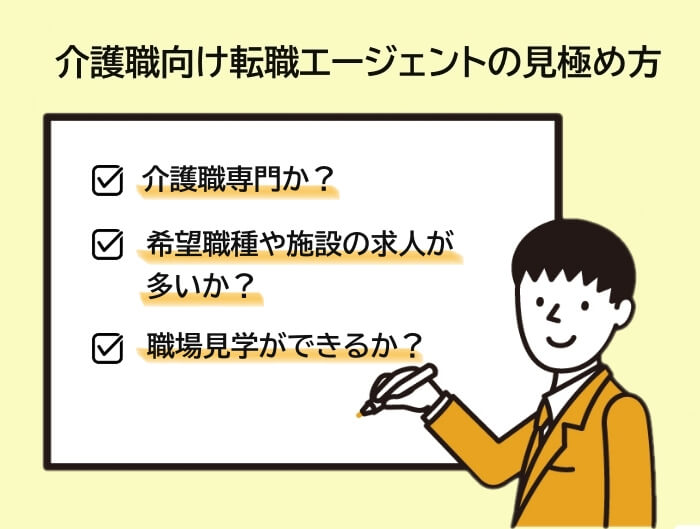介護職向け転職サイト＆エージェントの見極め方のイラスト